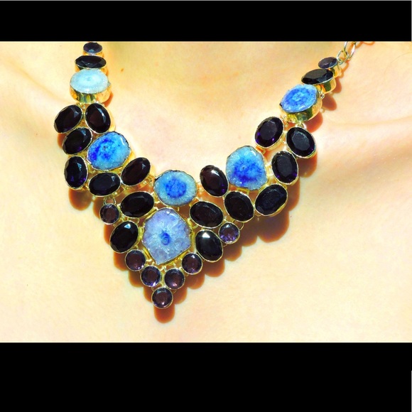 Amethyst Solar Quartz Multi Layer Cluster Necklace - Picture 5 of 8